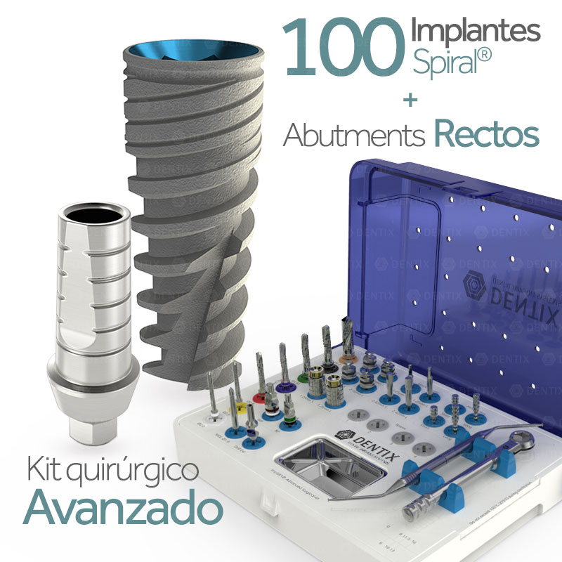 100 SPIRAL® Implantes + 100 Abutment Rectos + Kit Quirúrgico Avanzado - Hex Interno